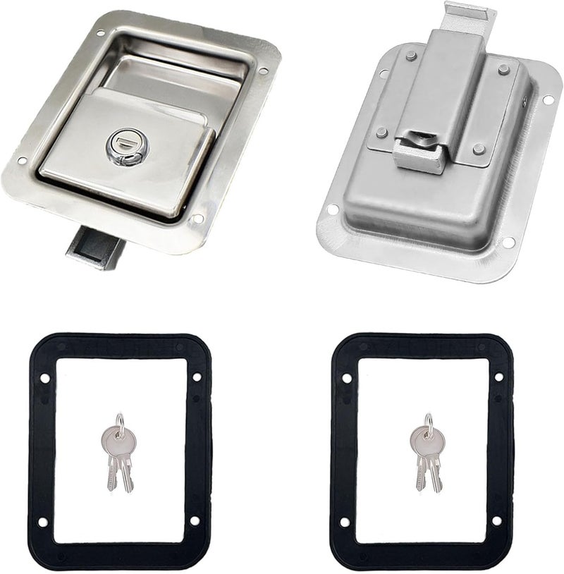 Ycsmyyds 2 Pack Stainless Door Lock Heavy Duty Flush Mount Handle Latch for Trailer Toolbox RV Handle Latch with Gasket Keys - Image 1